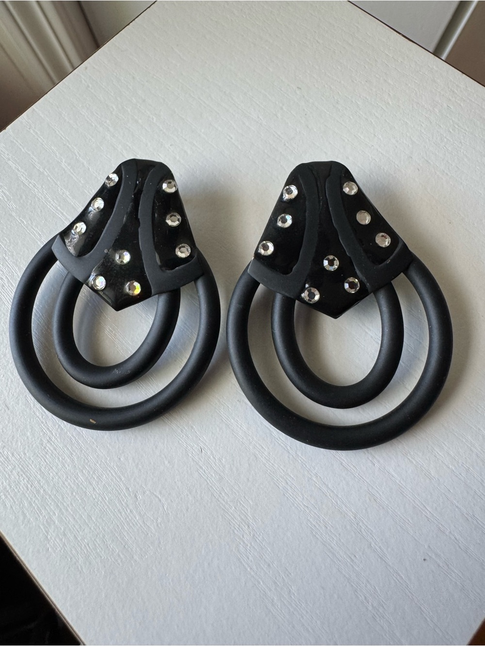 Vintage Avant-Garde Rhinestone "Door Knocker" Earrings